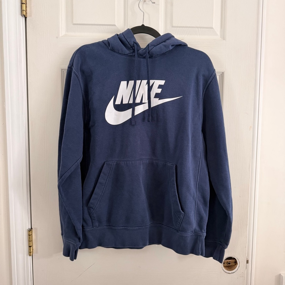 Nike Men's Navy Hoodie with White Logo